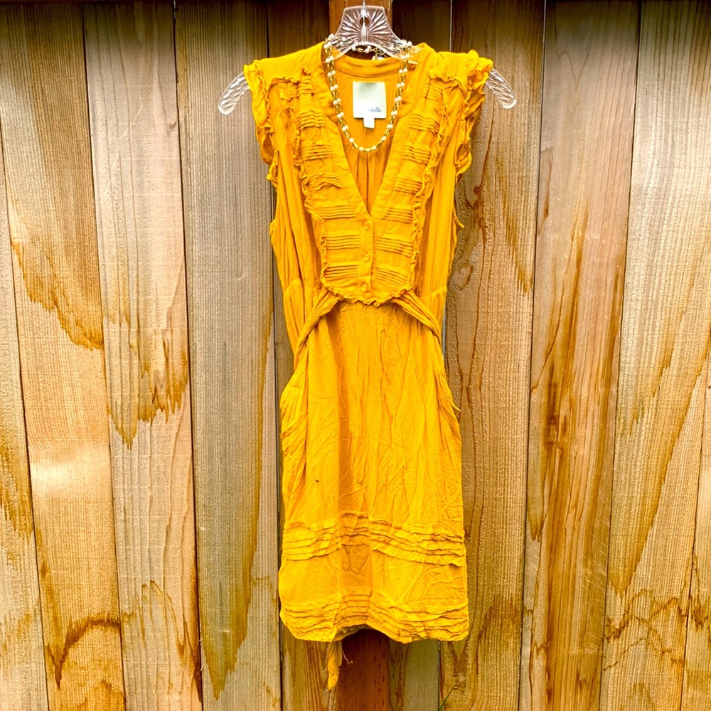 Anthropologie mustard dress Odille (fixed stitches)